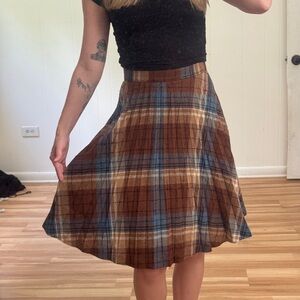 Vintage Plaid Brown and Blue Women's Skirt